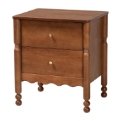 Baxton Studio Hoffman Nightstand - 2-Drawer Bedside Table with Scalloped Apron and Turned Legs for Bedroom, Walnut Brown
